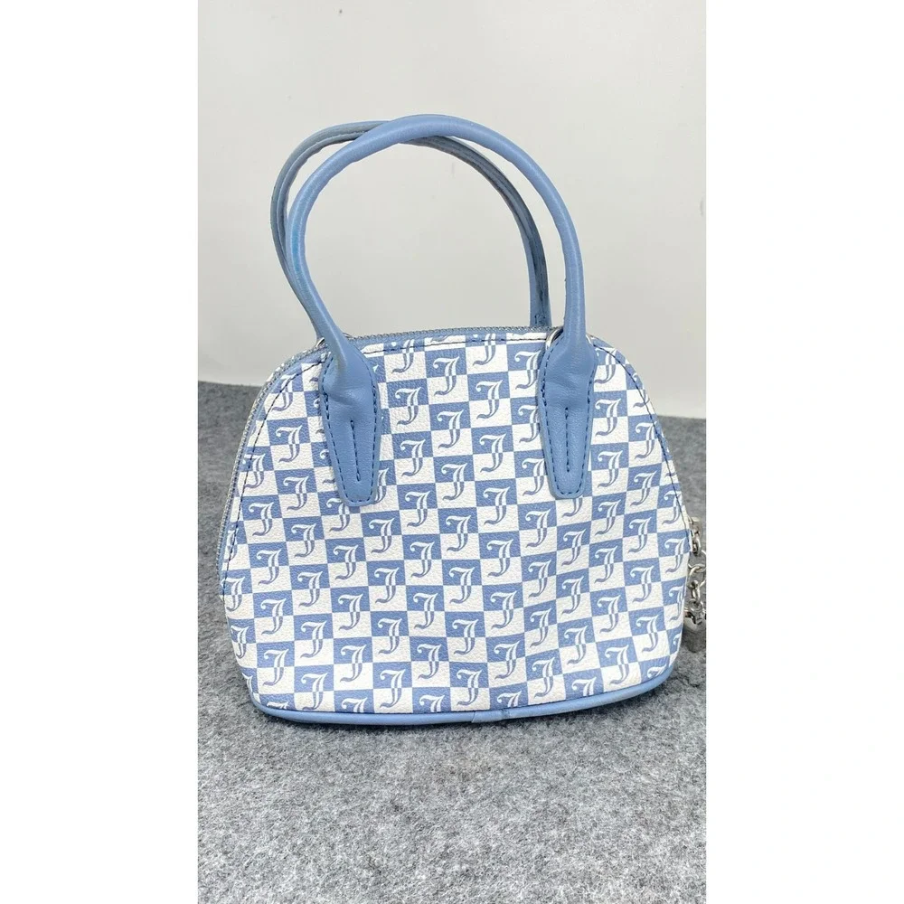 Juicy Couture Blue White Checkered Monogram Mini Dome Satchel Purse Rhinestone